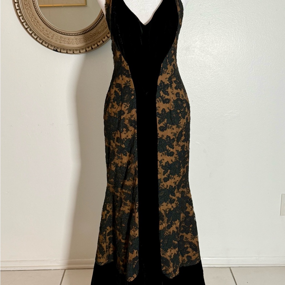 VTG ~ Peggy Jennings Couture Black and Tan Gown Lace ~ Velvet ~ Silk - Picture 7 of 15